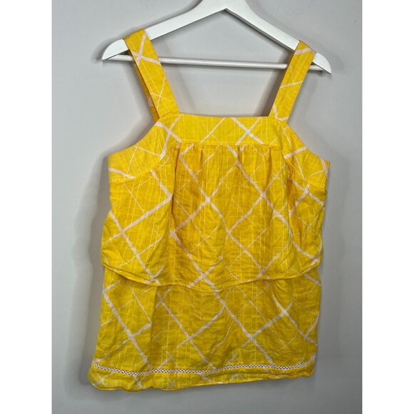 Crown and Ivy Top Womens Medium Tank Shirt Sleeveless Blouse Yellow Ruffles Tier - Picture 16 of 16